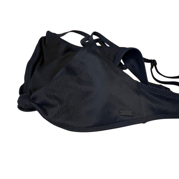 Roxy Ribbed Black Bikini Set With XL High-Waist Bottoms & Large Triangle Tie Top - Picture 6 of 6